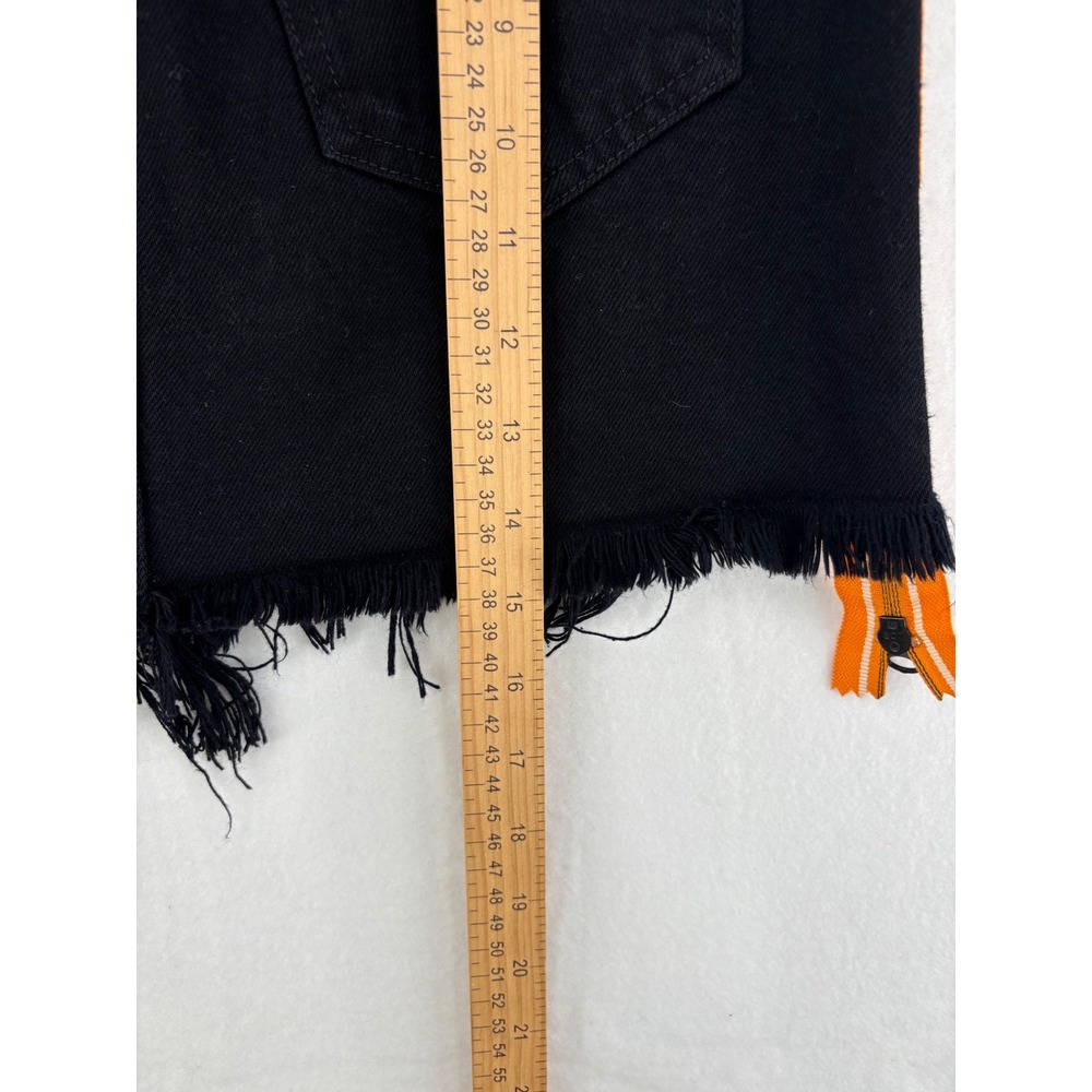 Carmar Denim Mini Skirt Womens 26 Black Orange Racing‎ Stripe Side Zip Raw Hem - Picture 10 of 12